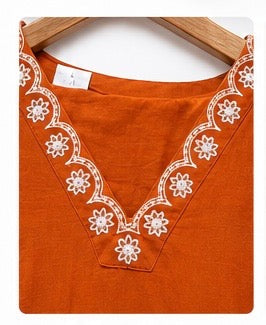 Rust Orange Floral Printed Kurti Co-ord Set