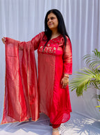 Red embroidered luxe suit set for women with sheer dupatta festive wedding wear