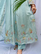blue suit women, embroidered kurta set, pastel ethnic wear, festive suit women, summer wedding outfit