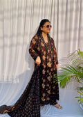 Black floral printed luxe suit set for women with matching dupatta festive and evening wear
