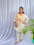 Ivory Embroidered Kurta Set with Tassel Details