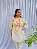 Ivory Embroidered Kurta Set with Tassel Details