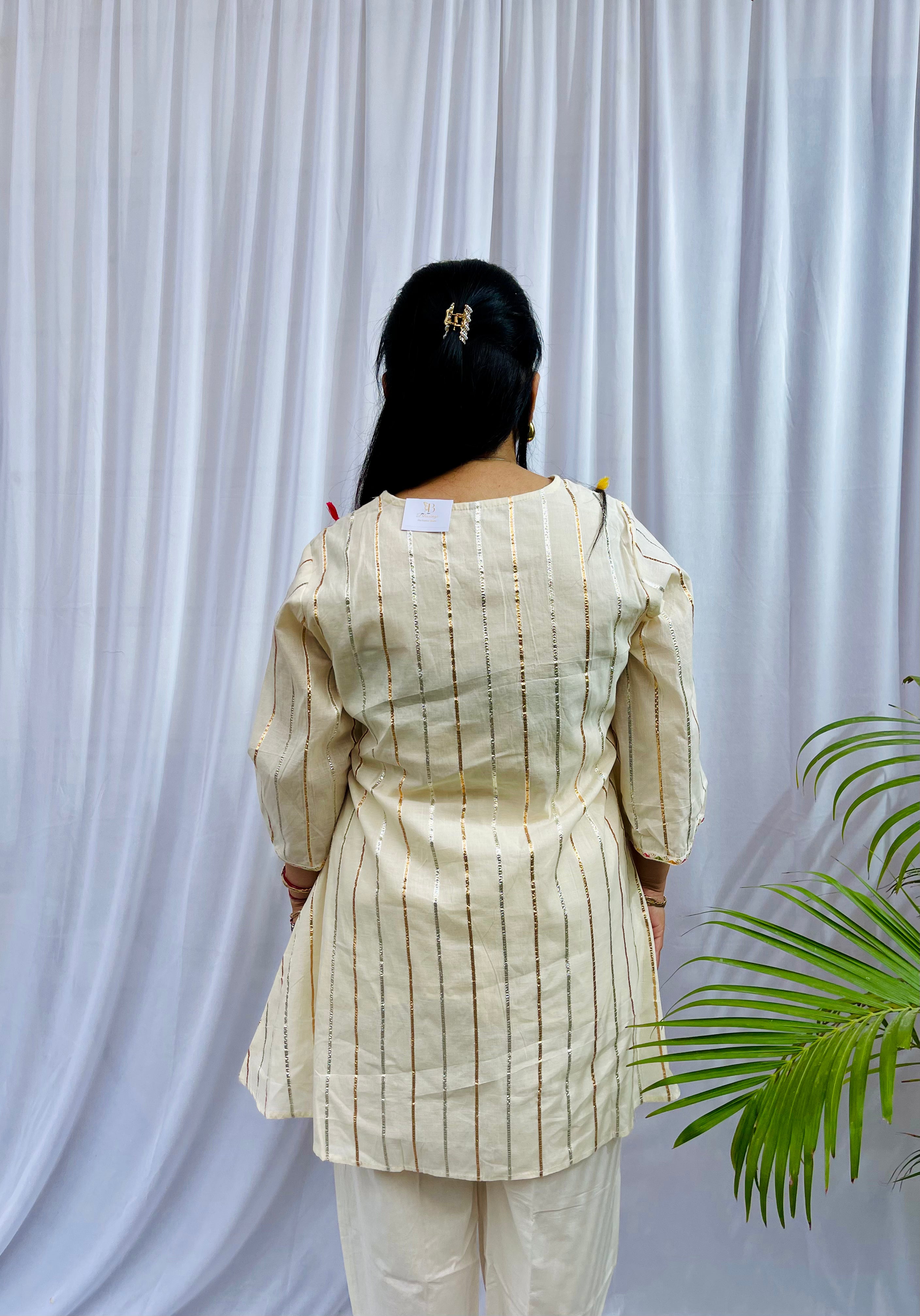 Ivory Embroidered Kurta Set with Tassel Details