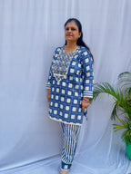 INDIGO GEOMETRIC MIRROR-WORK SET