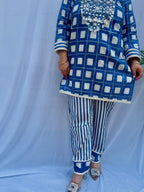 INDIGO GEOMETRIC MIRROR-WORK SET