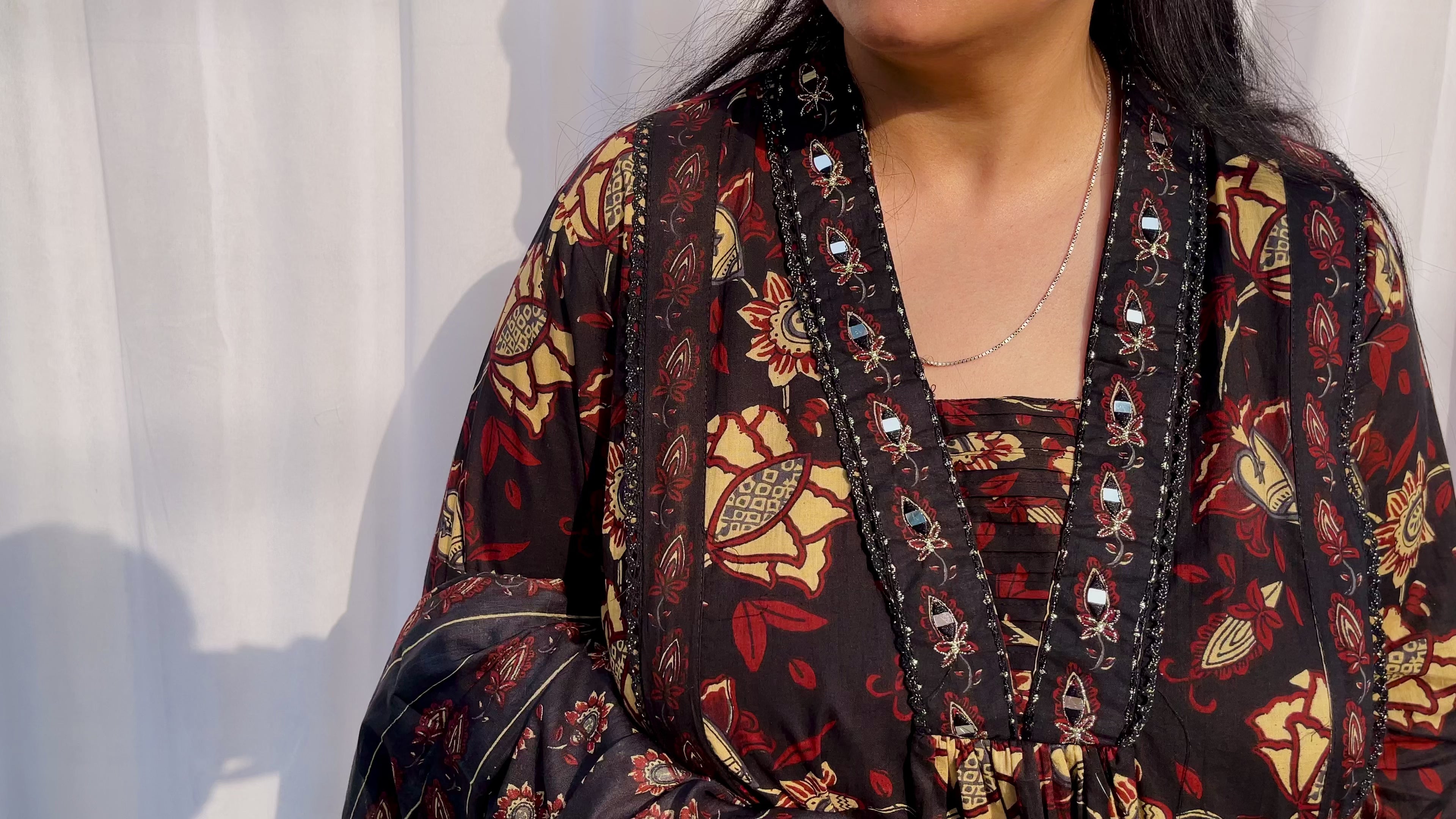 Black floral printed luxe suit set for women with matching dupatta festive and evening wear