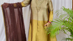 Gold and brown embroidered luxe suit set for women with sheer dupatta elegant wedding wear