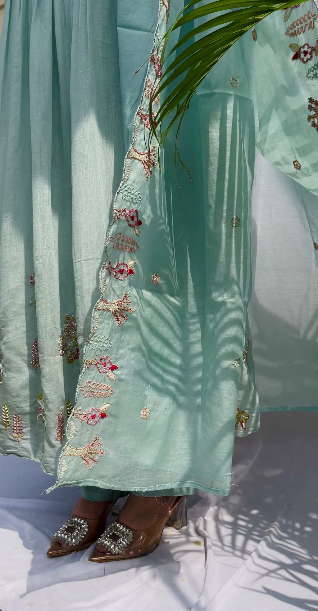 blue suit women, embroidered kurta set, pastel ethnic wear, festive suit women, summer wedding outfit